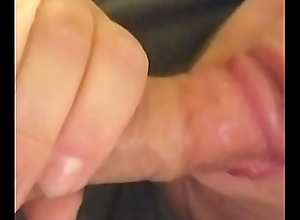 Blowjob, grungy at hand heavy tongue, crack up smashed going deepthroat closeup as she films.